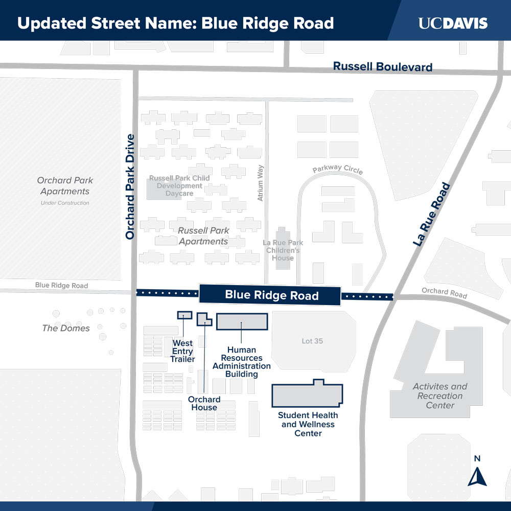 Map of newly named Blue Ridge Road, running east-west between the Domes and the ARC.