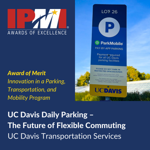 IPMI Award of Merit Announcement, Image of ParkMobile parking sign, IPMI Logo